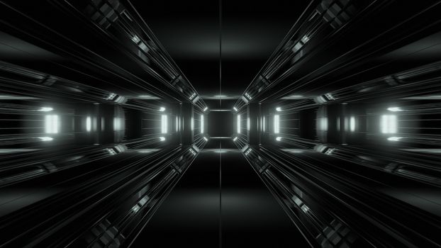 futuristic science-fiction tunnel corridor 3d illustration background, modern future space airship tunnel 3d render wallpaper