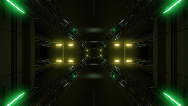 futuristic science-fiction tunnel corridor 3d illustration background, modern future space airship tunnel 3d render wallpaper