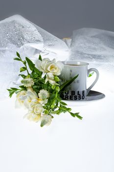 Bouquet of flowers on a fabric background