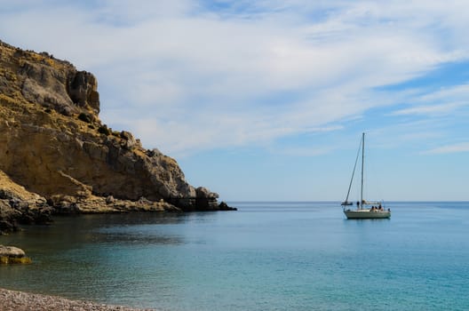 Sailboat in the Mediterranean off the Coast of Rhodes Greece