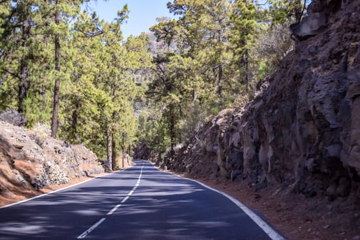 Road in The Mountains of Tenerife by the Volcano Teide