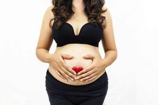 Close up  of pregnant  asian woman in black underwear