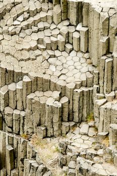 Columnar jointed basalt. mafic extrusive igneous rock. Panska Skala, Kamenicky Senov Czech Republic.