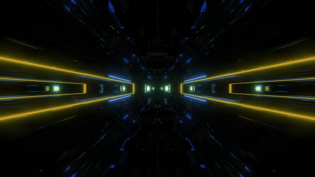 futuristic science-fiction lights glowing tunnel corridor 3d illustration background, modern movement fast speed tunnel 3d render wallpaper
