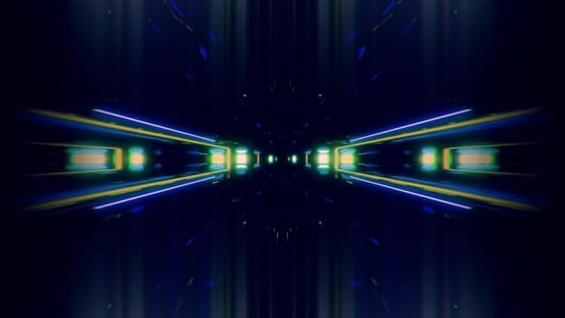 futuristic science-fiction lights glowing tunnel corridor 3d illustration background, modern movement fast speed tunnel 3d render wallpaper