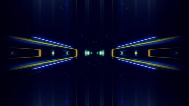 futuristic science-fiction lights glowing tunnel corridor 3d illustration background, modern movement fast speed tunnel 3d render wallpaper