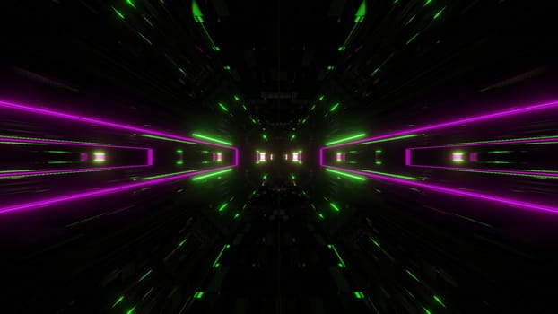 futuristic science-fiction lights glowing tunnel corridor 3d illustration background, modern movement fast speed tunnel 3d render wallpaper