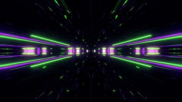 futuristic science-fiction lights glowing tunnel corridor 3d illustration background, modern movement fast speed tunnel 3d render wallpaper