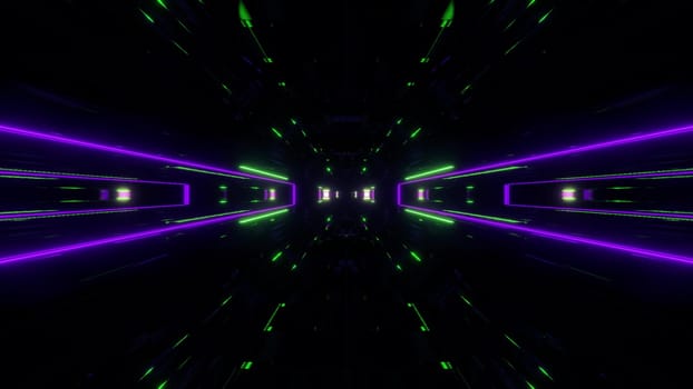 futuristic science-fiction lights glowing tunnel corridor 3d illustration background, modern movement fast speed tunnel 3d render wallpaper