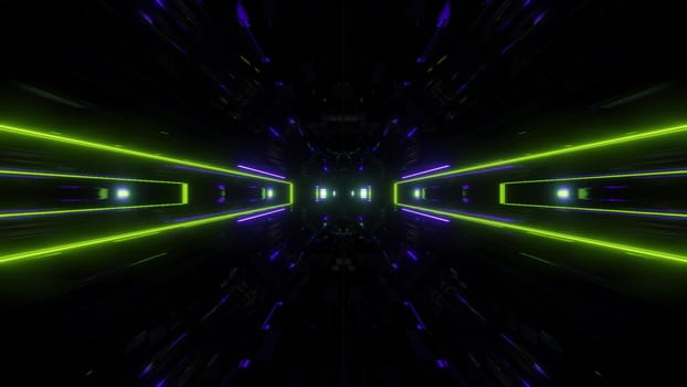 futuristic science-fiction lights glowing tunnel corridor 3d illustration background, modern movement fast speed tunnel 3d render wallpaper