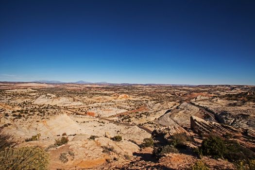 Panoramic view over the Utah landscape from Head of the Rocks Overlook on the Scenic Byway 12