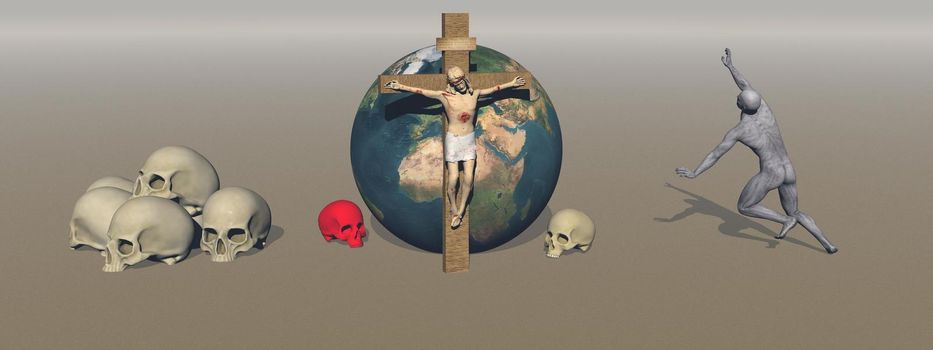 The crimes of religion in the world - 3d rendering