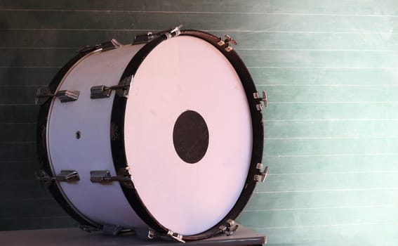 old bass drum on the table use in the classroom.