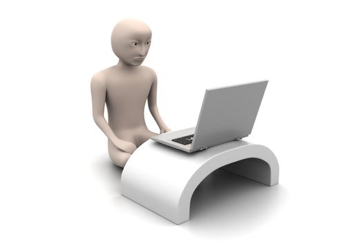 3d man in meditation with laptop