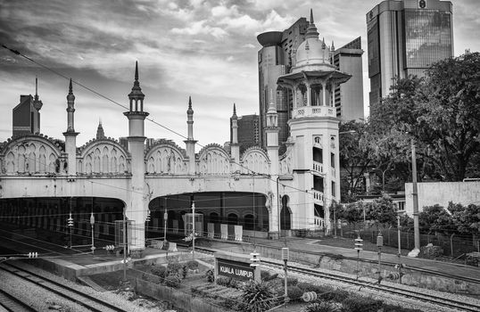 Kuala Lumpur, Malaysia. January 2019.  A view of the old colonial style  railway station building