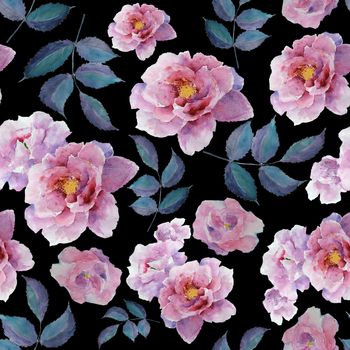 Watercolor floral pattern and seamless background. Hand painted. Gentle design for fabric, wrap paper or wallpaper. Raster illustration.