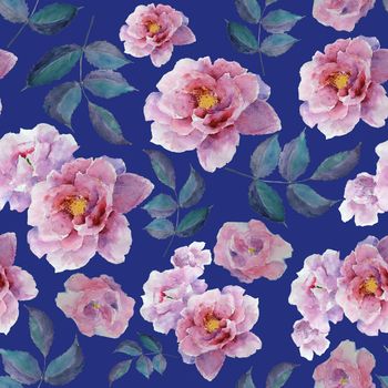 Watercolor floral pattern and seamless background. Hand painted. Gentle design for fabric, wrap paper or wallpaper. Raster illustration.