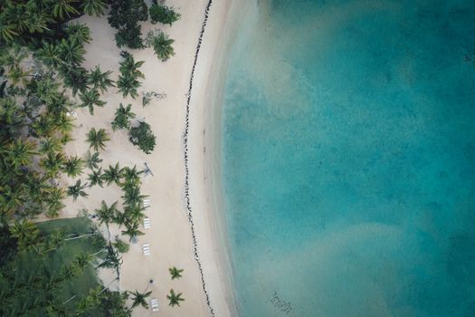 Drone shot of tropical beach.Samana peninsula,Bahia Principe beach,Dominican Republic.