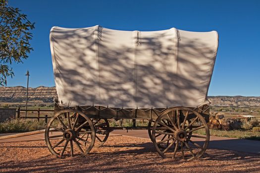 A Pioneer Covered Wagon displayed at Escalante Heritage Center