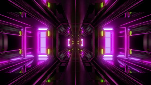 futuristic science-fiction tunnel corridor 3d illustration background, modern future space airship tunnel 3d render wallpaper