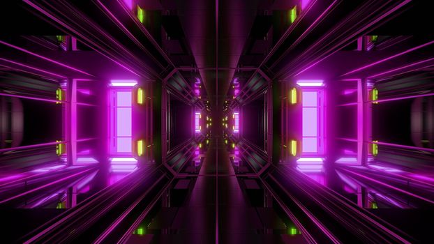 futuristic science-fiction tunnel corridor 3d illustration background, modern future space airship tunnel 3d render wallpaper