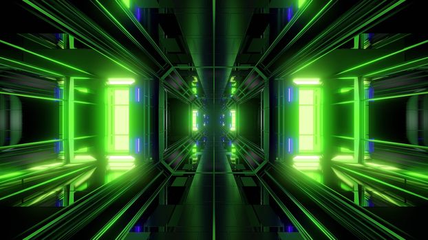 futuristic science-fiction tunnel corridor 3d illustration background, modern future space airship tunnel 3d render wallpaper