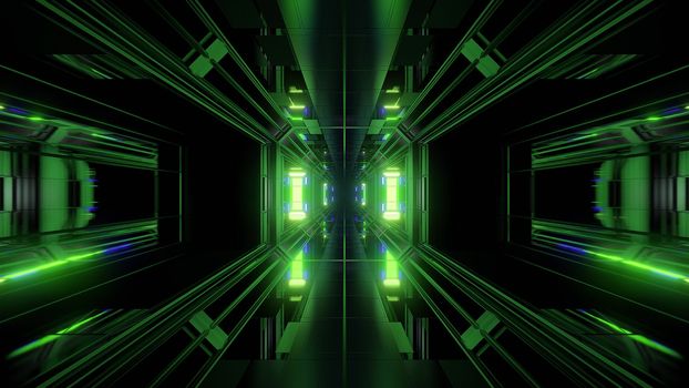 futuristic science-fiction tunnel corridor 3d illustration background, modern future space airship tunnel 3d render wallpaper