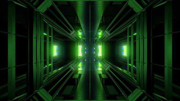 futuristic science-fiction tunnel corridor 3d illustration background, modern future space airship tunnel 3d render wallpaper