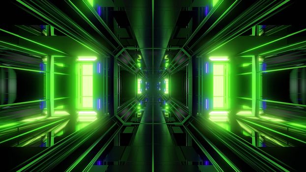 futuristic science-fiction tunnel corridor 3d illustration background, modern future space airship tunnel 3d render wallpaper