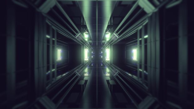 futuristic science-fiction tunnel corridor 3d illustration background, modern future space airship tunnel 3d render wallpaper