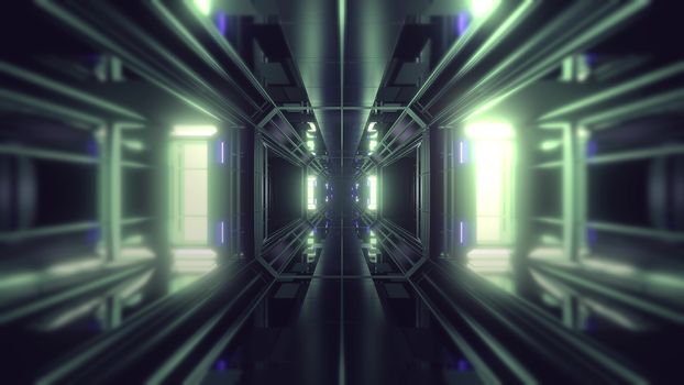 futuristic science-fiction tunnel corridor 3d illustration background, modern future space airship tunnel 3d render wallpaper