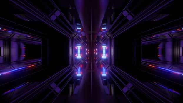 futuristic science-fiction tunnel corridor 3d illustration background, modern future space airship tunnel 3d render wallpaper