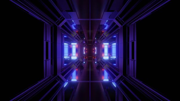 futuristic science-fiction tunnel corridor 3d illustration background, modern future space airship tunnel 3d render wallpaper