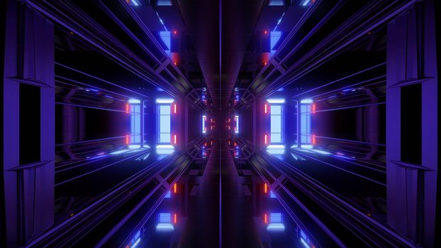 futuristic science-fiction tunnel corridor 3d illustration background, modern future space airship tunnel 3d render wallpaper