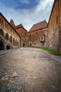 Inner Courtyard of an Old Gothic-Renaissance castle in Transylvania