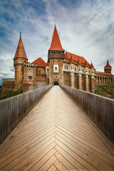 Wooden Bridge to the  Castle in Transylvania, Hunedoara, Romania