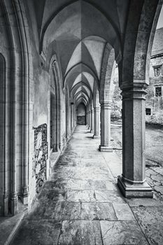 Passageway of an
Old Gothic-Renaissance Castle in Transylvania, Hunedoara, Romania