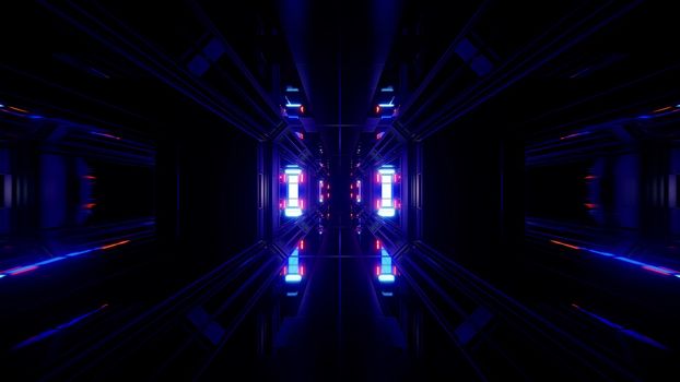 futuristic science-fiction tunnel corridor 3d illustration background, modern future space airship tunnel 3d render wallpaper