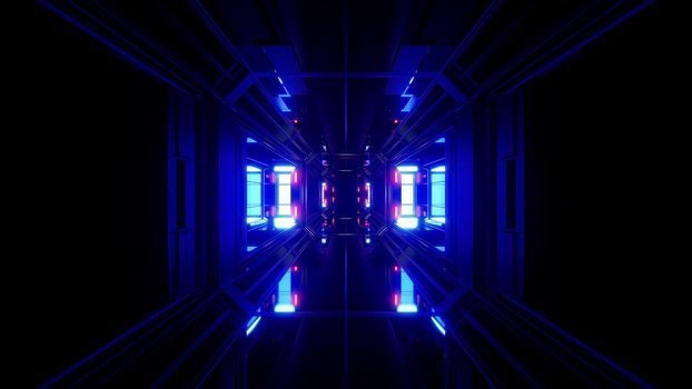 futuristic science-fiction tunnel corridor 3d illustration background, modern future space airship tunnel 3d render wallpaper