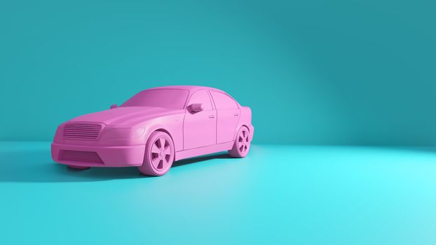 Styled 3D illustration of the pink car on blue background