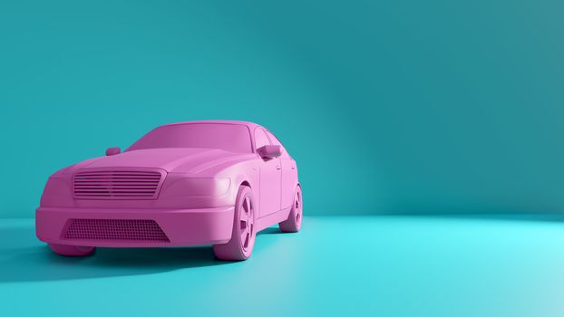 Styled 3D illustration of the pink car on blue background