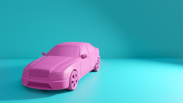 Styled 3D illustration of the pink car on blue background