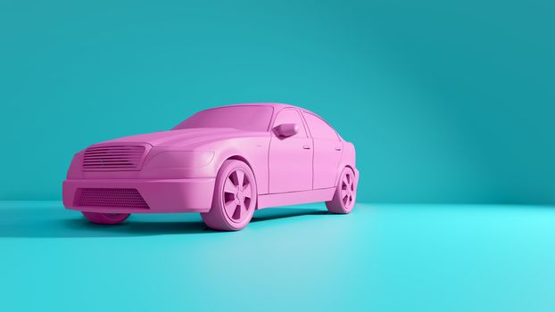 Styled 3D illustration of the pink car on blue background