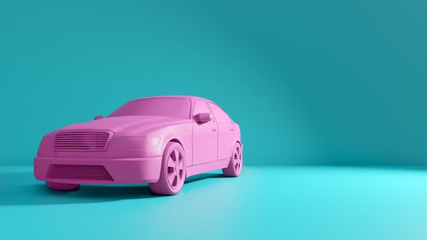 Styled 3D illustration of the pink car on blue background