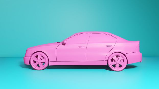 Styled 3D illustration of the pink car on blue background