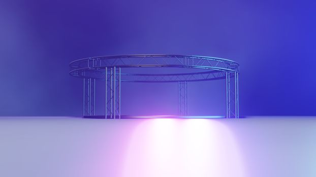 Neon Showroom Club With Smoke And Fog. 3D illustration