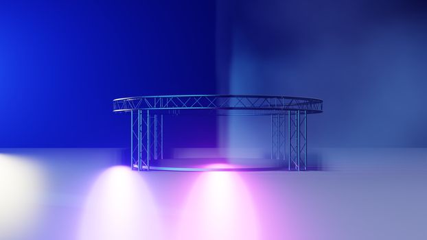 Neon Showroom Club With Smoke And Fog. 3D illustration