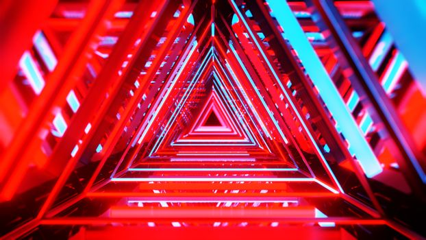 Abstract neon triangles with black empty copy space inside. 3D illustration