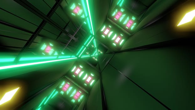 rotating space tunnel corridor background 3d illustration, futuristic scifi wallpaper 3d rendering