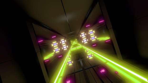 rotating space tunnel corridor background 3d illustration, futuristic scifi wallpaper 3d rendering